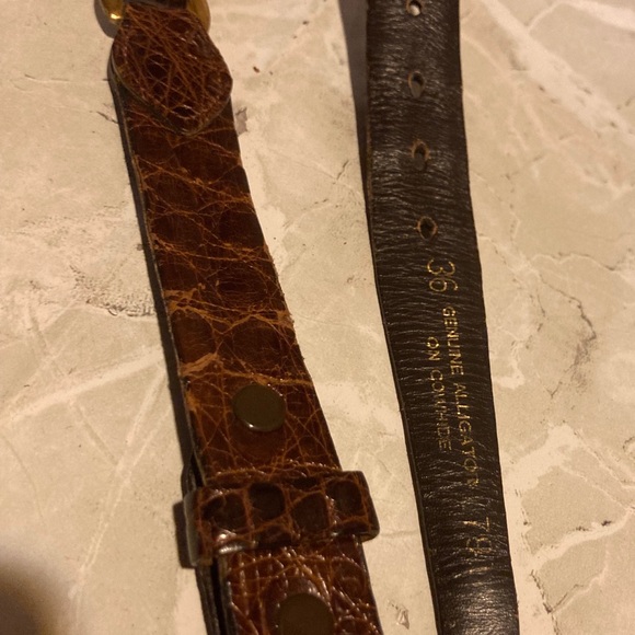 Vintage Genuine Alligator On Cowhide Belt 36 Classic - Picture 3 of 10